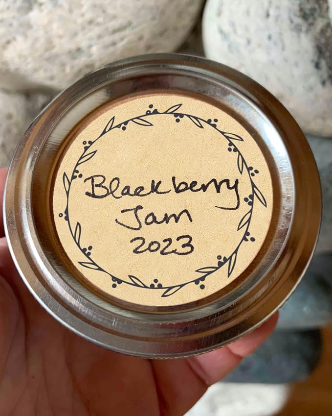 2" Canning Labels for Jars & Lids, 500 Labels per Roll, 4 Different Wreath Designs, Round Kraft Christmas Mason Jar Stickers, Food Labels Pantry Labels, Mason Jar Labels Spice Labels Bottle Labels