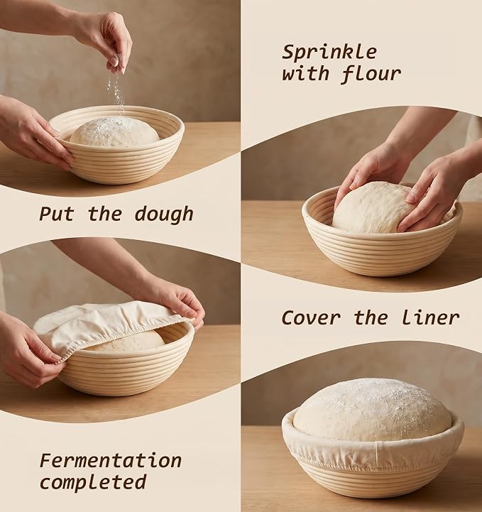 4 Pcs Banneton Liners, Banneton Basket Liner – 2 Round & 2 Oval Sourdough Proofing Covers, 10 Inch Cotton Linen Natural Rattan Proofing Cloth for Bakery, Home Baking