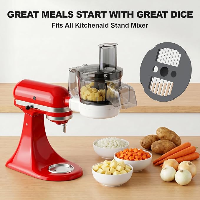 Food Processor Attachment for KitchenAid, 5-in-1 Food Chopper & Dicer with Dicing, Sauce Discs, Slicing, Shredding, Strip Cutting and Storage Box by CoolCook