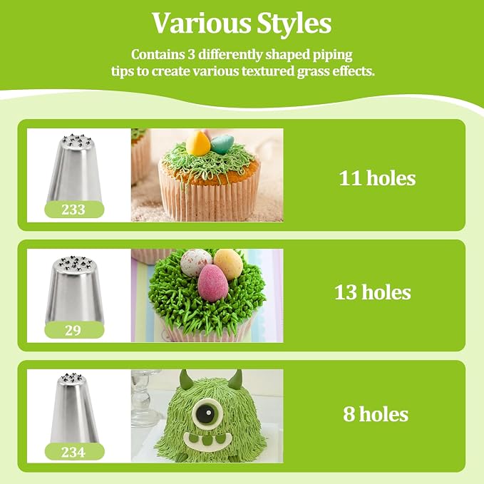 6 Pcs Grass Piping Tips,Cake Decorating Tips,Stainless Steel DIY Piping Icing Nozzle Tool for Cake Decorating Frosting Grass
