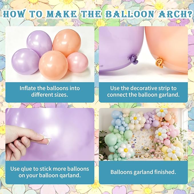 Pastel Daisy Flower Balloon Arch Kit, Pastel Macaron Balloons for Boho Mothers Day Spring Daisy Floral Theme Two Groovy Party Decorations