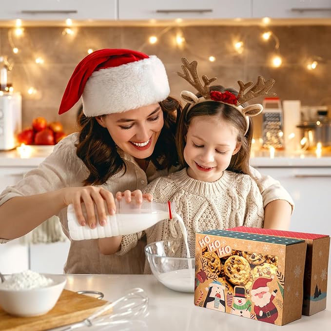 12Pcs Christmas Cookie Boxes with Window for Gift Giving, Kraft Bakery Gift Wrapping Boxes with Cards and Jute Rope, Holiday Treat Boxes for Cookies, Brownies, Donuts, Xmas Cookie Containers With Lids