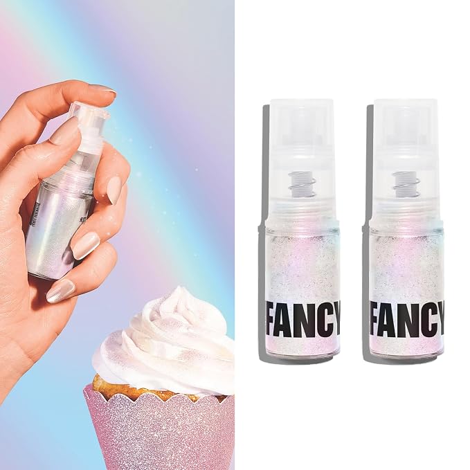 Fancy Sprinkles Moonstone Iridescent Edible Glitter Spray Pump | 2-Pack Iridescent Glitter for Drinks, Cocktails & Cake Decorating | Vegan & Gluten Free | Made in USA | 4gm each
