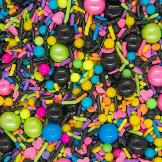 Bakebright Fancy Retro Neon Sprinkles Disco Darling Cake Mix Colorful Pink and Blue Sprinkles for Cake Cupcake Decorating Decorations 80s 90s Rock Themed Birthday Themes Parties Toppers