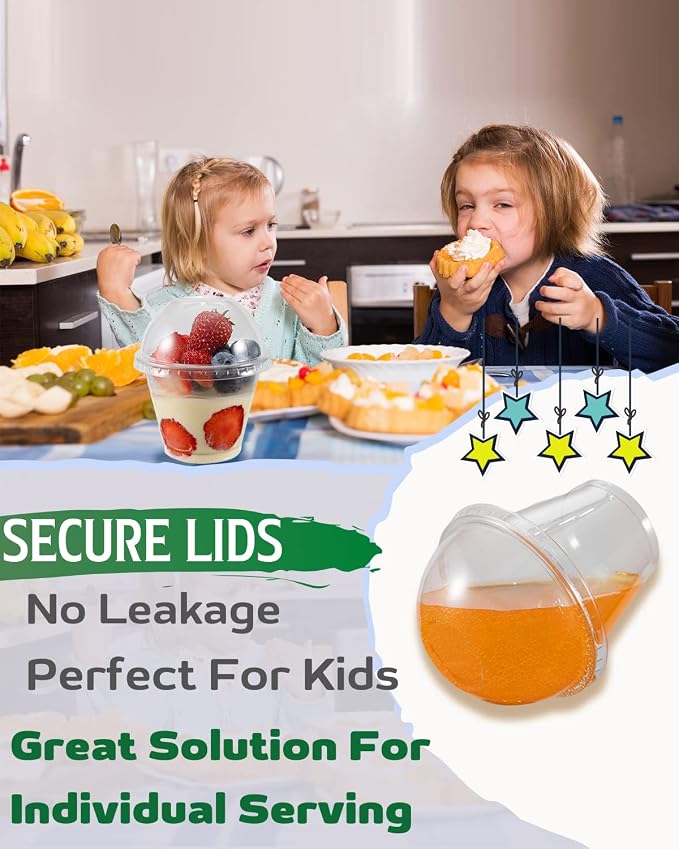 50 Sets 9 oz Clear Plastic Cups with Insert & Dome Lids(NO HOLE) - Disposable Parfait Cups with Lids for Fruit Yogurt Smoothie Iced Cold Drinks Dips and Veggies, No Leaking