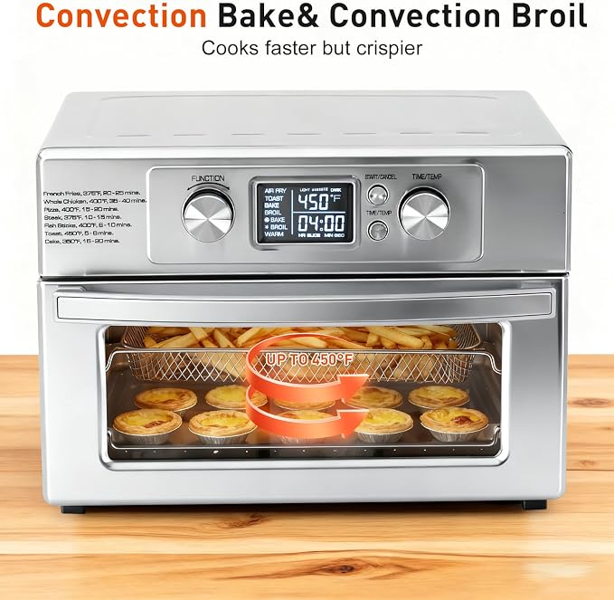 NEWBULIG 23QT Smart Touch Air Fryer Toaster Oven, Multi-Function Electrical Air Fryer Oven Combo, 7-in-1 Steel Countertop Ovens, 1800W Power, 120-Minute Timer, Convection, LCD Display