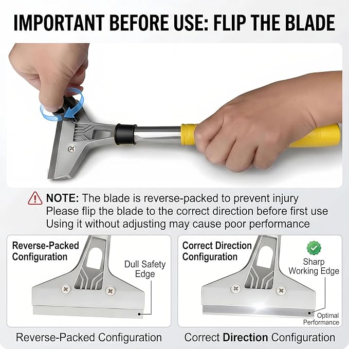Razor Blade Scraper 4-Inch Floor Scraper Built-in Screwdriver | 21 Blades + Gloves Included, Hollow Handle Extends Reach, Non-slip PVC Grip, Ideal for Glass Stove Floor Paint Removal