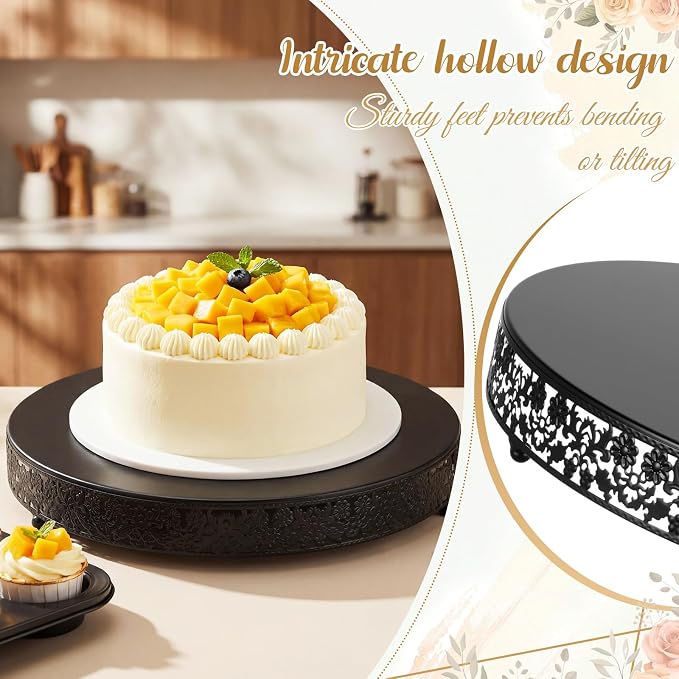 Wenqik 18 Inch Black Cake Stand Set Metal Round Cupcake Dessert Stand with Cake Cutting, Flower Spatula Wedding Cupcake Pastry Display Candy Holder Display for Wedding Party Birthday Baby Shower