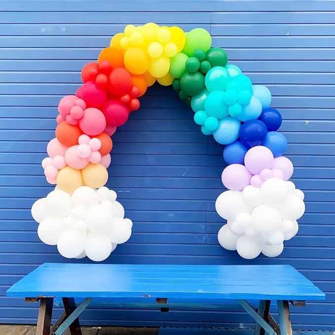 Voircoloria 134pcs Rainbow Balloon Arch Kit Different Sizes 18" 12" 10" 5" Assorted Color Latex Balloon Garland Arch Kit for Birthday Baby Shower Graduation Wedding Gender Reveal Party Decorations