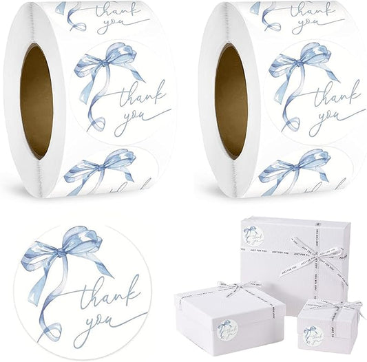 1000pcs Blue Thank You Stickers, 1.5 Inch Watercolor Bow Thank You Sticker, Self-Adhesive Small Business Stickers for Gift Packaging (Blue-2pcs)