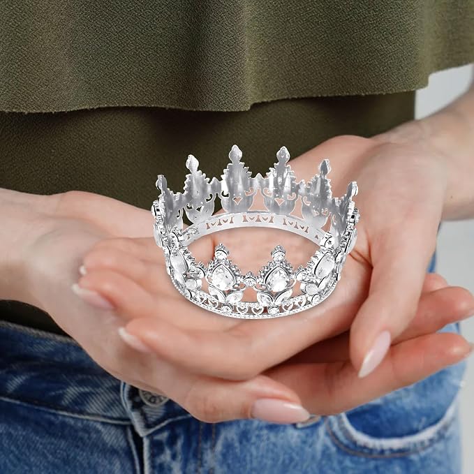 Silver Crown Cake Topper Happy Birthday Cake Toppers Wedding Cake Toppers Mini Crowns for Flower Bouquets Party Decorations