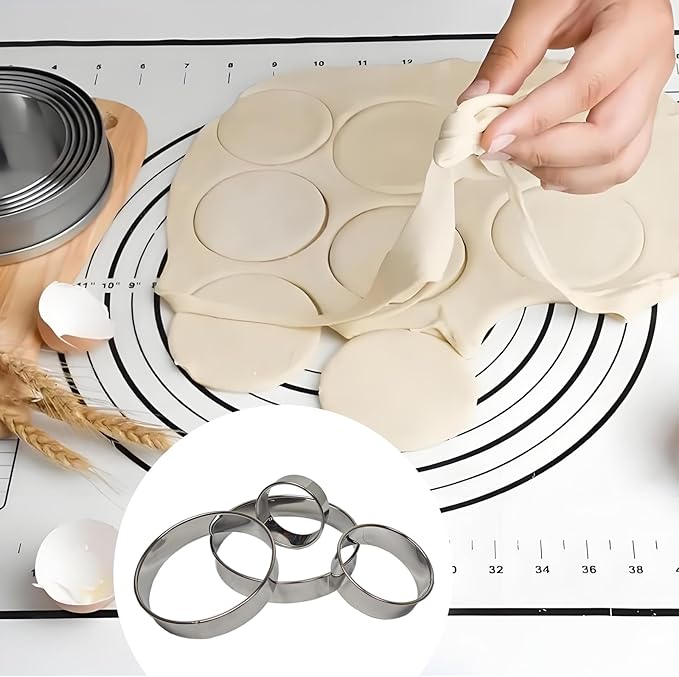 7 Pcs Round Cookie Cutter Set, 6 Pcs Stainless Steel Biscuit Cutter Set(2, 3, 3.5, 4, 5, 6 Inch) with Plastic Dough Scraper Green, Baking Tools for Cookie Biscuit Pastry