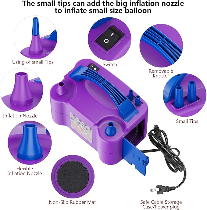 Electric Balloon Pump, Portable Electric Balloon Blower Machine Balloon Air Pump, Dual Nozzle 110V 600W Balloon Inflator for Party Decoration Christmas Birthday
