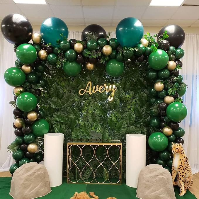 Voircoloria 130pcs Dark Green Balloons Different Sizes 18" 12" 10" 5" Hunter Green Balloons for Birthday Dinosaur Baby Shower St. Patrick's Day Summer Jungle Forest Safari Party Decorations