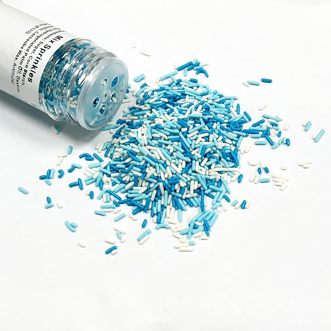 Homipooty Blue White Soft Jimmies Sprinkles Edible Candy Jimmies Sprinkles for Cake Decorating 78g/2.75oz Cookie Cupcake Topper Ice Cream