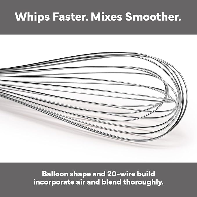 Misen Stainless Steel Balloon Whisk - Dishwasher Safe - Ergonomic Silicone Grip, Versatile Cooking Whisk for Eggs, Durable Construction - Professional-Grade Kitchen Tool - Gray