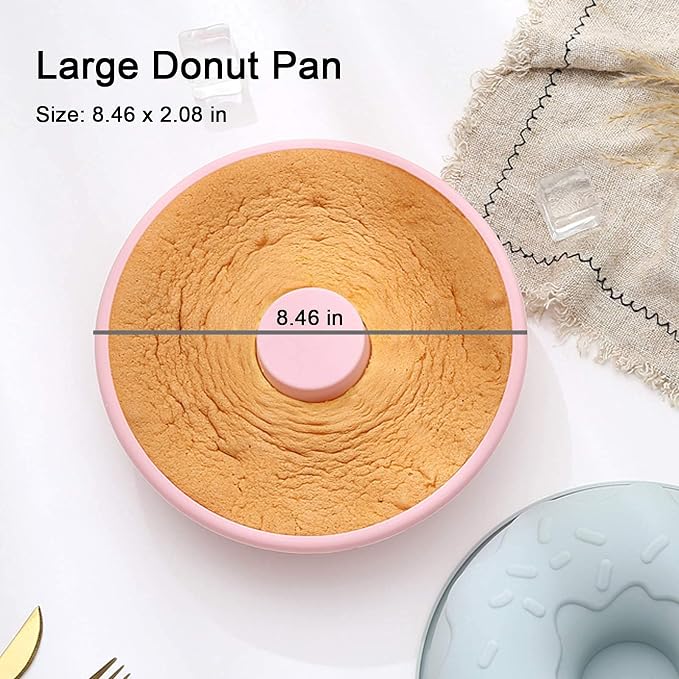 Big Size Silicone Donuts Pan Non-stick Cake Baking Molds for Bagel and Doughnut (8 Inch Pink)