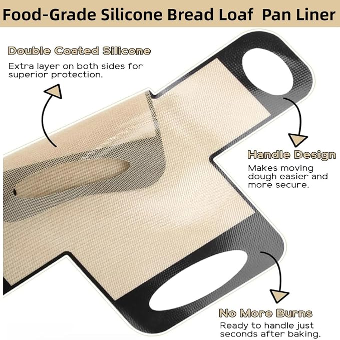 2Pcs Reusable Silicone Bread Loaf Pan Liner - Premium Silicone Bread Sling for Dutch Oven, Perfect for Sourdough Baking Mat & Loaf Pans for Baking Bread 9x5