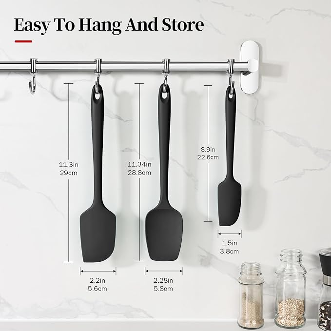600ºF Heat Resistant Silicone Spatula Spoonula Set of 3, Black | High Heat Food Safe Kitchen Use Scraper for Cooking Baking Mixing Scraping Stirring Cake Nonstick Cookware Pan Bowl