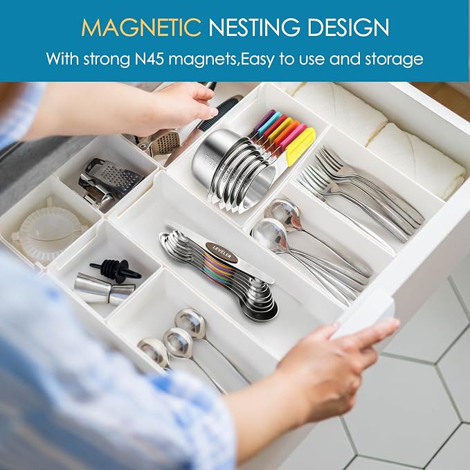 16PCS Magnetic Measuring Cups & Spoons Set,Heavy Duty 304 Stainless Steel，Double Measurement Easy to Read Markings with Leveler for Measure Dry or Liquid Ingredients ﻿