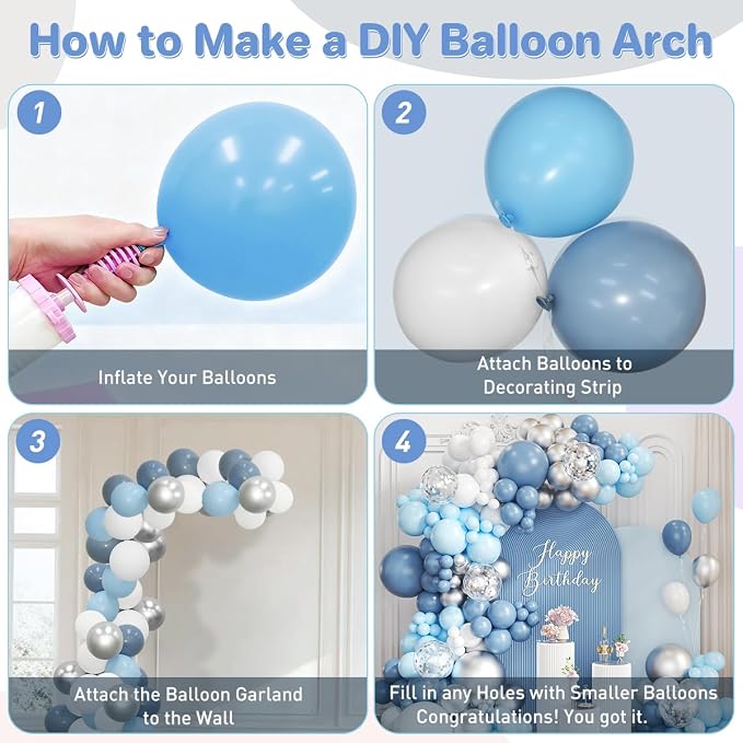 Dusty Blue White Silver Balloon Garland Arch Kit, 167Pcs Latex Balloons Different Sizes 15 12 10 5 inch for Baby Shower Gender Reveal Birthday Engagement Party Decorations