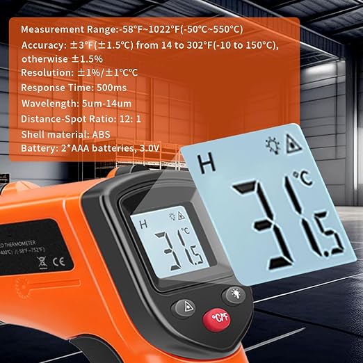 Non-Contact Infrared Thermometer Gun X6000- Handheld Digital Temperature Tester with LCD Display for Grill/Home/Kitchen/Boiler/Piping/HVAC/Industrial Use,Range:-58°F ~1022°F