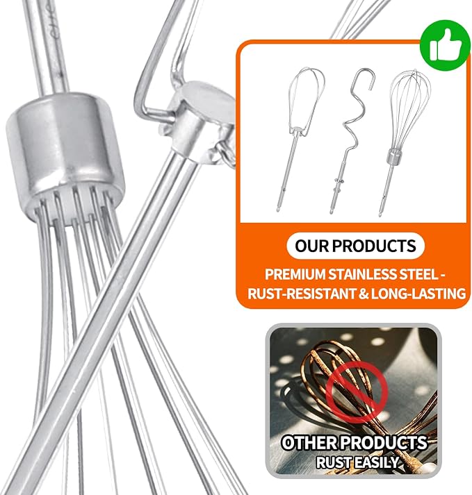 5 Pack Hand Mixer Replacement Beaters Compatible with BLACK and DECKER Electric Hand Held Mixer, Include 2 Mixer beaters, 2 Dough Hooks, 1 Whisk, Beaters Electric Mixer Parts Accessories