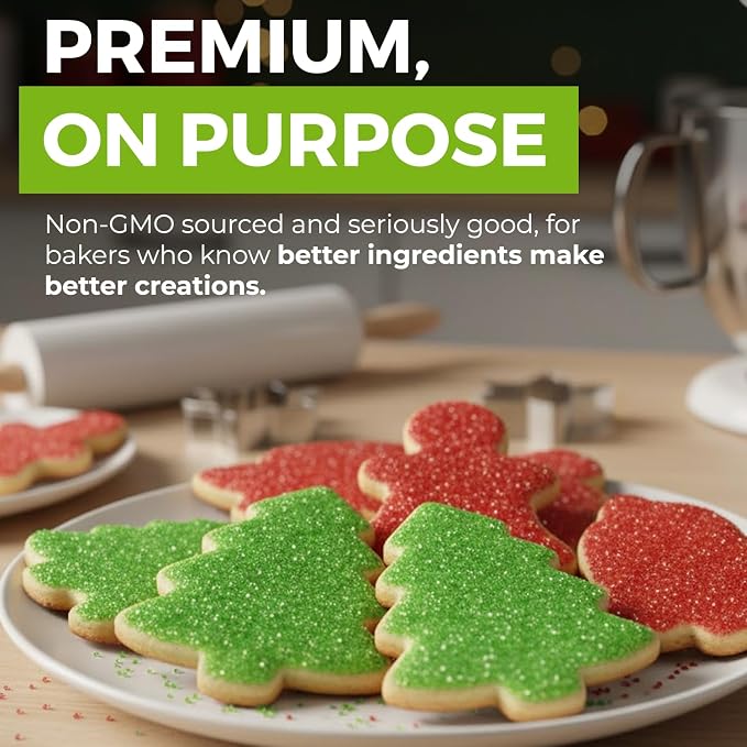 Green Sanding Sugar (3.7oz) Naturally Colored with Plants, No Artificial Dyes, Dye Free Christmas Sprinkles, Green Sugar Sprinkles, Perfect for Christmas Cookies, Non-GMO Sourced, Verified Gluten Free