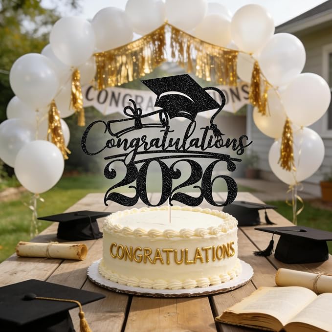 Congratulations 2026 Graduation Cake Topper,Congrats Grad Cake Decor - 2026 High School/College/Senior Graduation Party Decorations Supplies