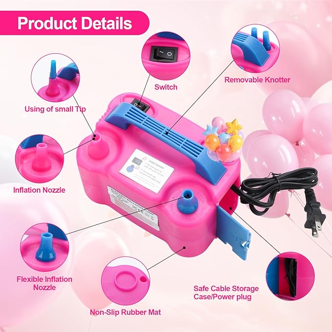 Balloon Pump Electric,110V 600W Balloon Blower Inflator Dual Nozzle Air Pump Balloons Inflator for Decoration, Party, Sport,Gifts:2 Balloon Tying Tools