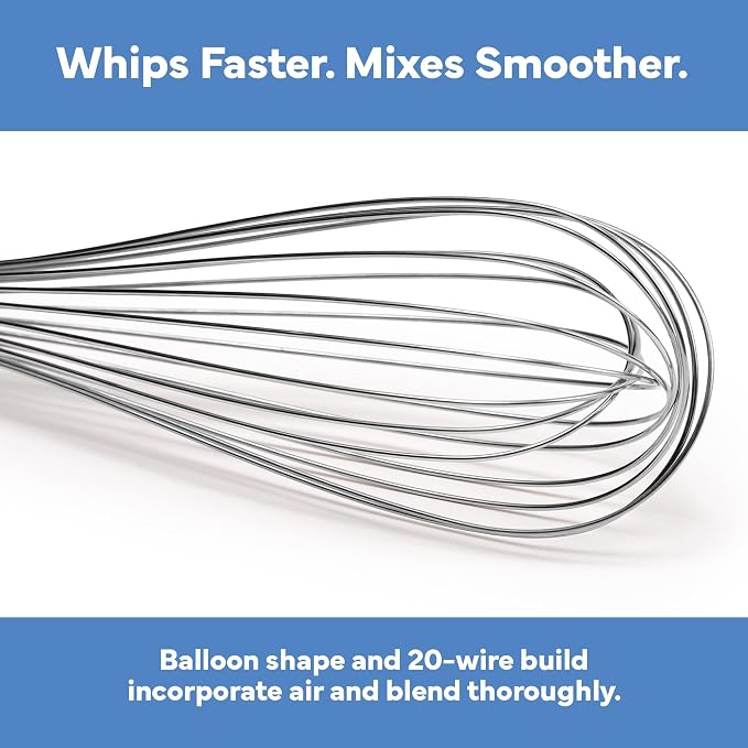 Misen Stainless Steel Balloon Whisk - Dishwasher Safe - Ergonomic Silicone Grip, Versatile Cooking Whisk for Eggs, Durable Construction - Professional-Grade Kitchen Tool - Blue