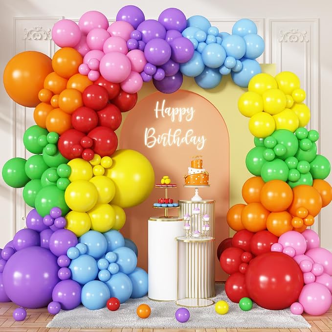 174Pcs Colorful Rainbow Balloons Arch Kit, Multicolor Party Decor for Back to School, Mexican Fiesta & Carnival Celebrations | Easy DIY Decor for Birthday & Classroom Welcome