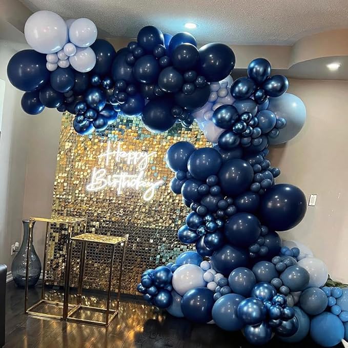 Blue Balloon Arch Kit, 152Pcs Chrome Macaron Navy Blue Balloons and Stars Balloon Garland kit, Different Size Balloons Kit for Men Birthday Graduation Baby Shower Anniversary Party Decorations