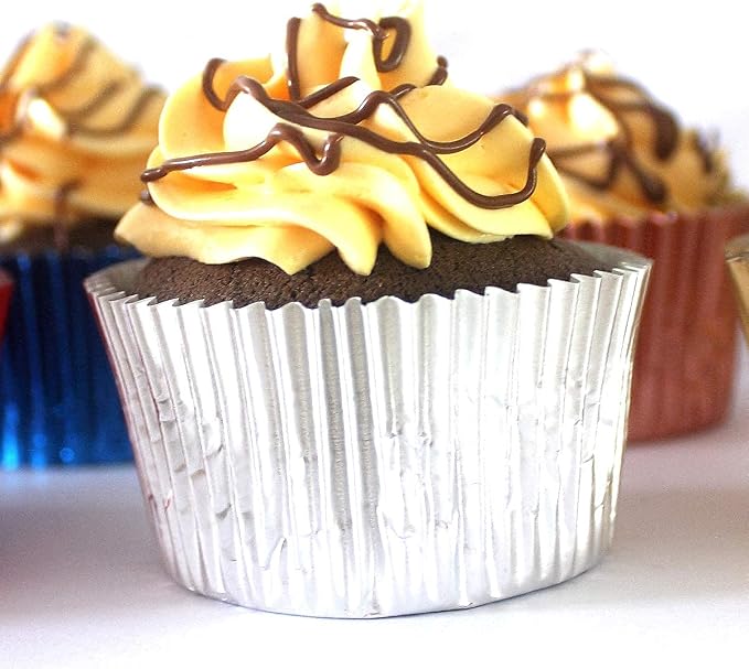 Foil Cupcake Liners Standard Baking Cups 100 Pcs (Silver)