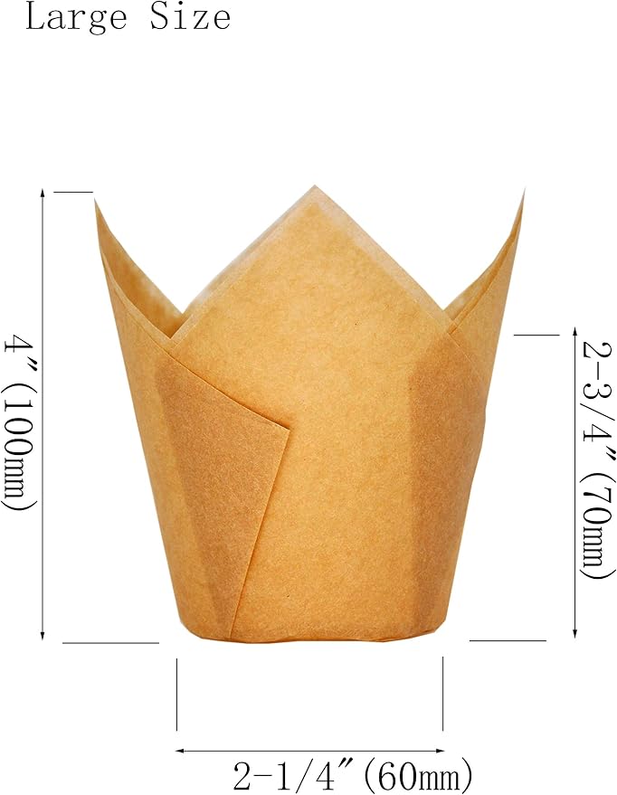 QLSmypkg Large Muffin Greaseproof paper Baking cupcake cups Case of 500 pcs, 2-1/4" x 4" Natural Tulip Baking Cup (Large size)(500, Natural)