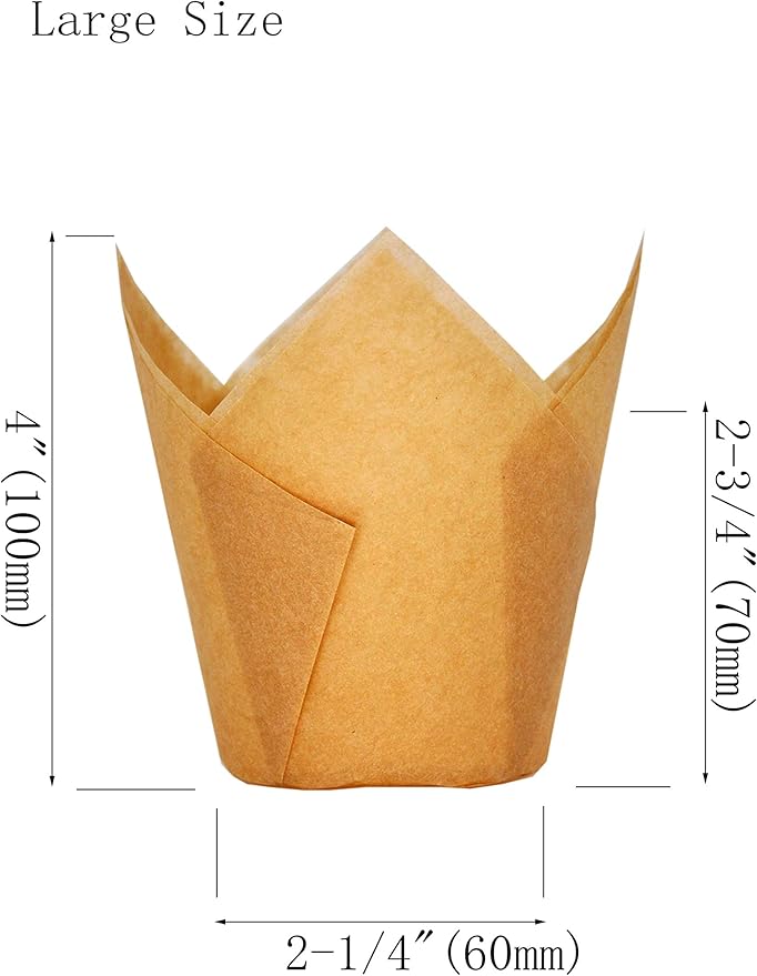 QLSmypkg Large Muffin Greaseproof paper Baking cupcake cups, 2-1/4" x 4" Natural Tulip Baking Cup Case of 125 pcs (Large size) (125)
