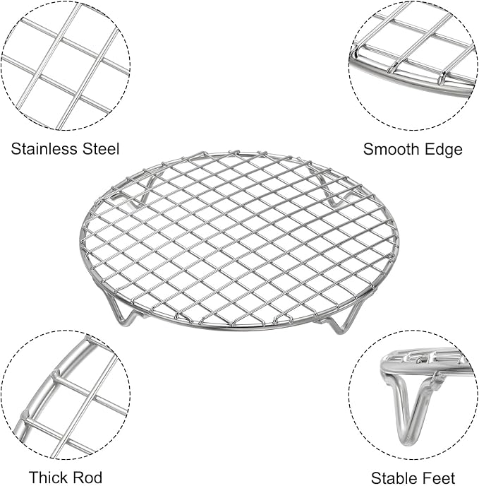 uxcell Round Cooking Rack 7.9 Inch Dia Stainless Steel Wire Cooling Steamer Rack for Baking Canning Cooking Roasting Cooling Grilling Drying, Silver