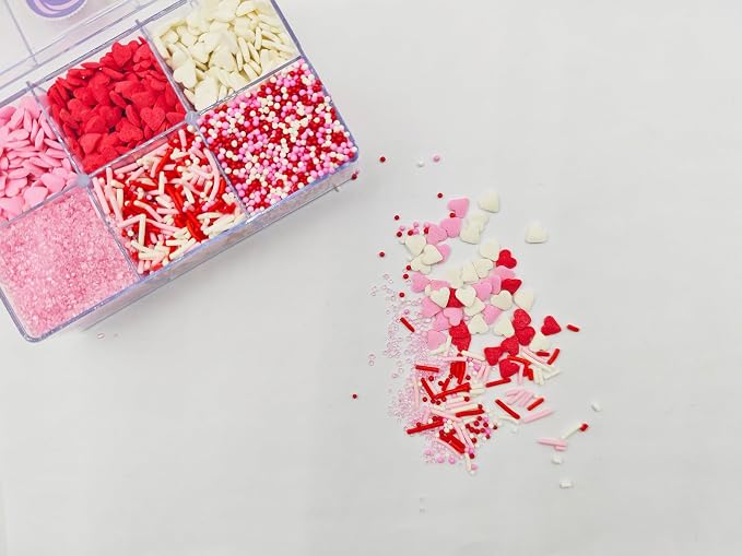 Edible Valentines Sprinkles for Baking,Pink, Red and White Heart,Jimmies,Nonpareils,Sanding Sugar for Love Valentines Day Cake Cookies Cupcake Topper Decorating