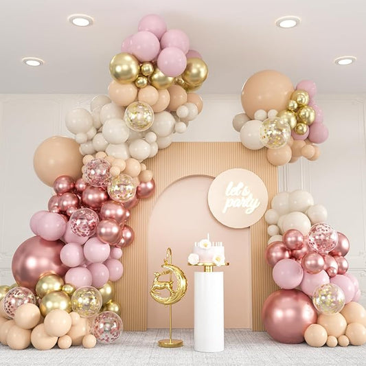 136pcs Rose Gold Balloon Garland Arch Kit, 18 12 10 5 inch Blush Pink and Rose Gold confetti Balloons for Wedding, Bridal Baby Shower, Princess Birthday Party Decorations