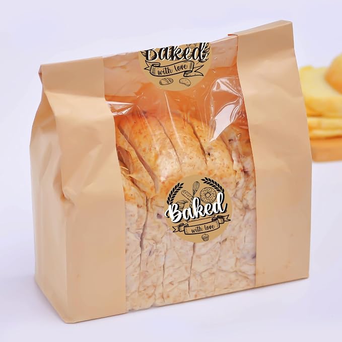 1200pcs Baked with Love Stickers 1.5Inch Round Thank You Heart Baking Sticker Kraft Paper Hand Made with Love Labels Bakery Label for Baked Food Packaging Cookie Bags Homemade Treats Gift Sealing