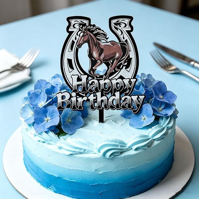 Black Acrylic Horse Happy Birthday Cake Topper, Horse Theme Party Decoration for Boys, Girls, Men, Women & Kids Birthday Party Decoration Supplies (Design5)