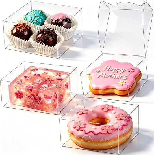 3.25"X3.25"X1.5" 100PCS Clear Chocolate Truffle Boxes for 4,Cookies Boxes Soap Boxes Donut Boxes Macaron Boxes Mini Bakery Boxes Brownie Box