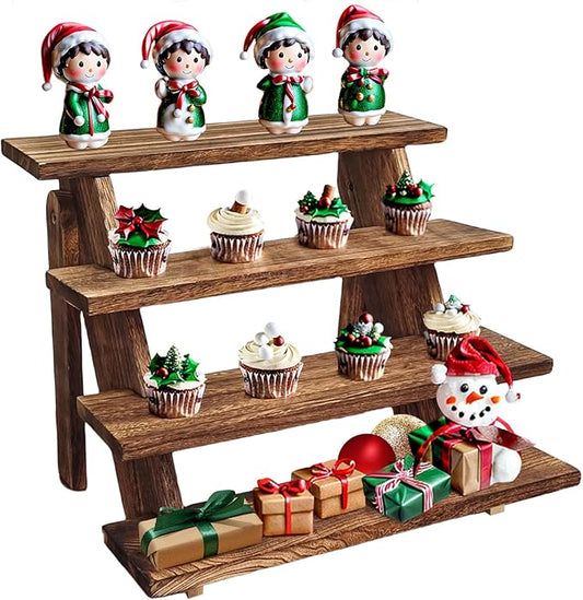 Wooden Cupcake Stand - 4 Tier Cupcake Display Stand, Rustic Tiered Display Stand, Tool Free Installation Cupcake Stand for Baby Shower Decorations Birthday Party Supplies