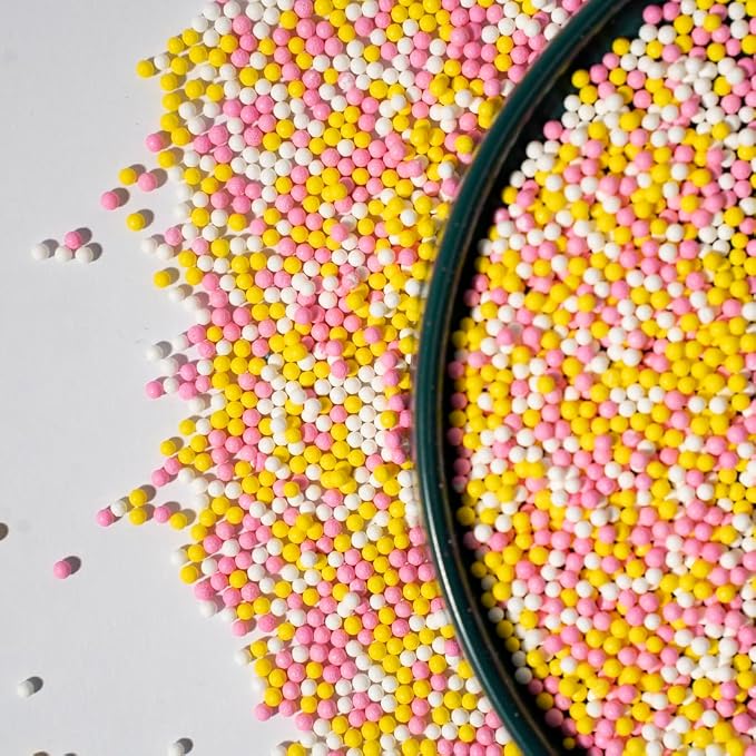 Nonpareils White Pink Yellow Edible Pearl Sprinkles for Cake Decorations 130g/4.6oz, Baking, Ice Cream, Cookies, Cupcake Topper Edible Pearls Sprinkles - White Sugar Pearls for Cake Decorating 130g/4.6oz (2mm Yellow Pink)