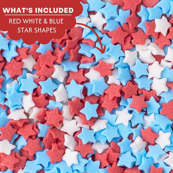 Sweets Indeed Dye Free 4th of July Star Sprinkles – Red White and Blue Patriotic Star Sprinkles with No Artificial Dyes for Baking & Decorating Cupcakes, Cookies, Cakes & Desserts – 2.96 ounces