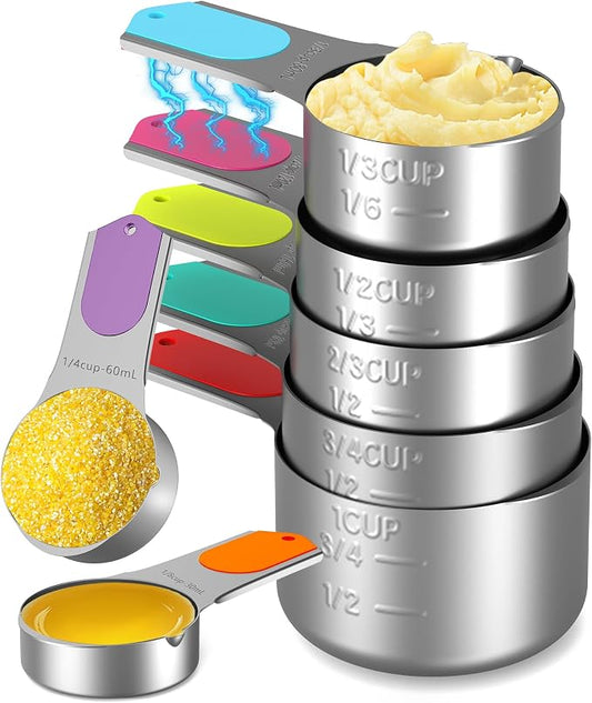 Magnetic Measuring Cups Set of 7, Stainless Steel Nesting Measuring Cups with Easy to Read Markings, Kitchen Gadgets for Cooking & Baking