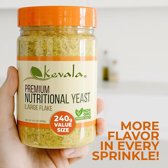 Kevala Nutritional Yeast - 8.5 oz, Premium Fortified Yeast, Large Flakes | Cheese Substitute with Vitamin B, Nutritious Seasoning with Cheesy Flavor for Cooking at Home, Plant Protein Source