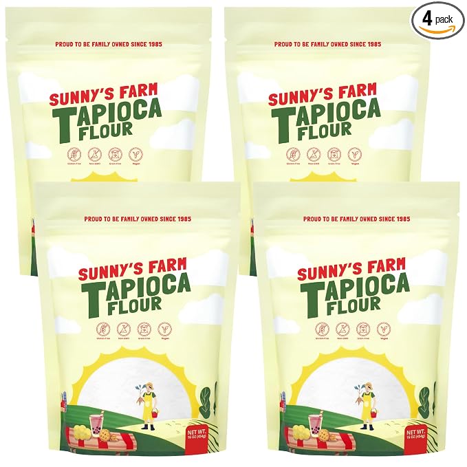 Sunny's Farm Tapioca Flour – Gluten Free Bread Flour, Versatile Baking Flour & Tapioca Starch for Cooking, Baking & Thickening – 16oz (Pack of 4)