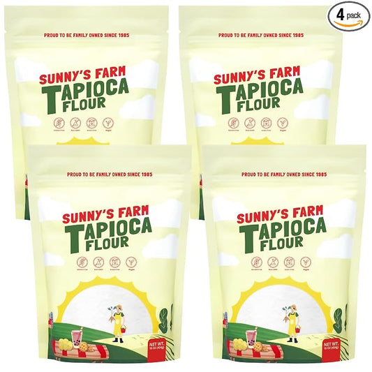 Sunny's Farm Tapioca Flour – Gluten Free Bread Flour, Versatile Baking Flour & Tapioca Starch for Cooking, Baking & Thickening – 16oz (Pack of 4)
