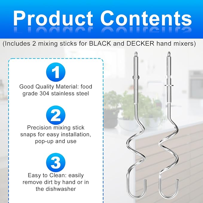 2pcs Hand Mixer Attachments Compatible, Universal Stainless Steel Hand Mixer Beaters Replacement for Cooking and Baking Tool Accessory(Swirling Shape)
